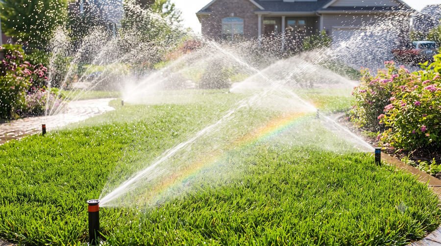 pop-up sprinklers watering a lawn