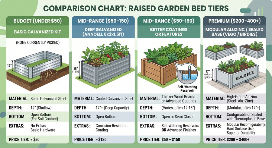 Raised garden bed comparison chart 2026