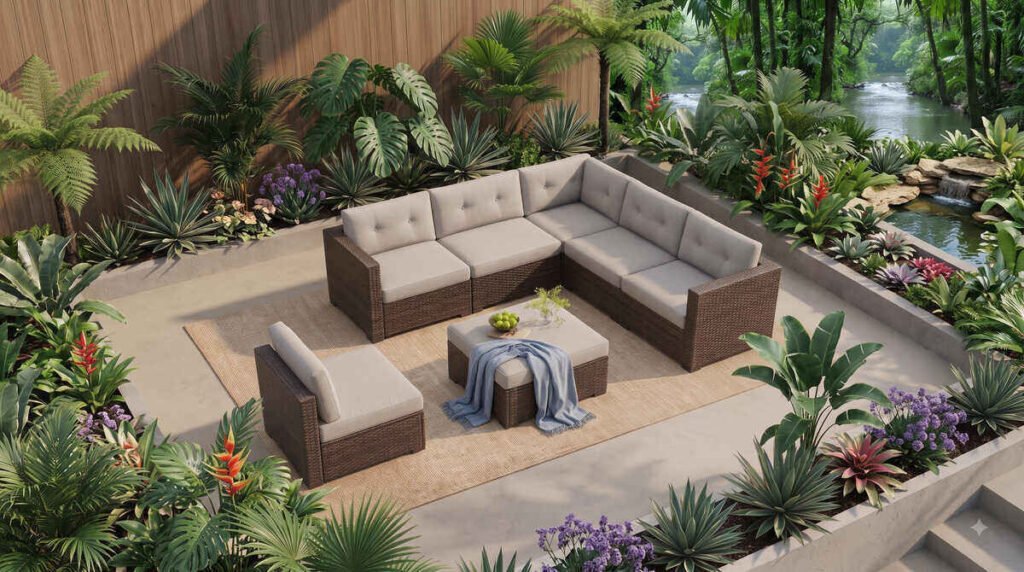 Aoxun 5-piece wicker sectional patio set
