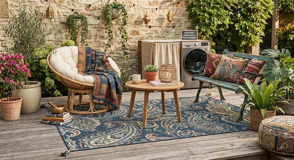 Arenarug paisley washable outdoor rug, taupe