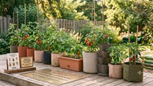 Fabric grow bags and self-watering containers for vegetable gardening