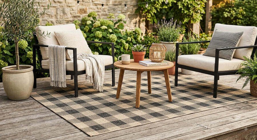 Lahome checkered farmhouse geometric outdoor rug