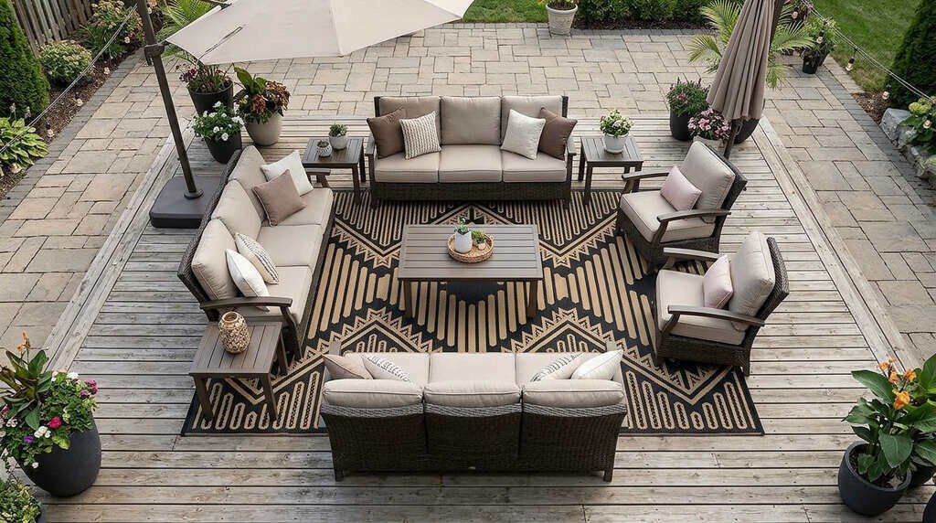 MontVoo 6x9 reversible boho outdoor rug, navy blue
