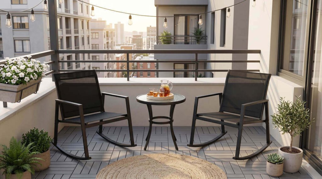 Shintenchi 3-piece rocking bistro set for small spaces