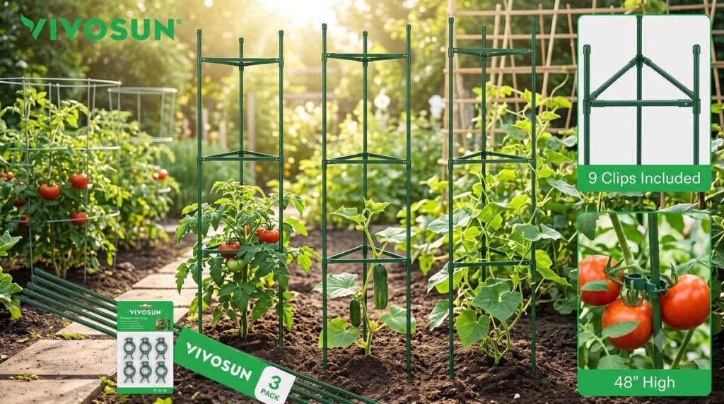 VIVOSUN 4-foot triangular tomato cages 3-pack